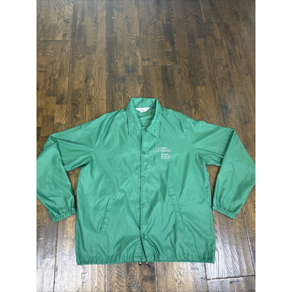 Chalk Line NBC Sports Super Bowl XI Pasadena 1977 Green Snap Windbreaker Large